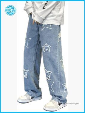 Patchwork Denim Pants High Waisted Baggy Fit Y2K Grunge Aesthetic Jeans